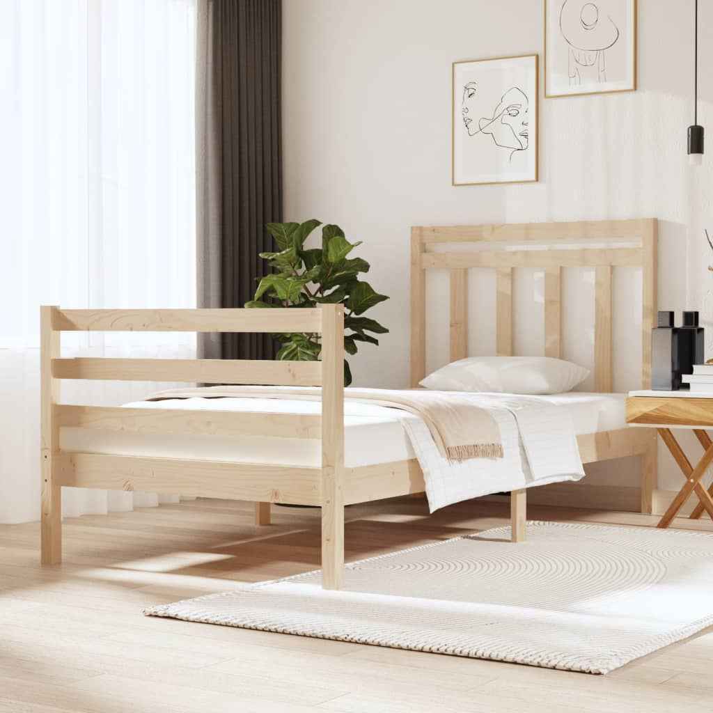 vidaXL Estrutura de cama casal 135x190 cm madeira maciça branco